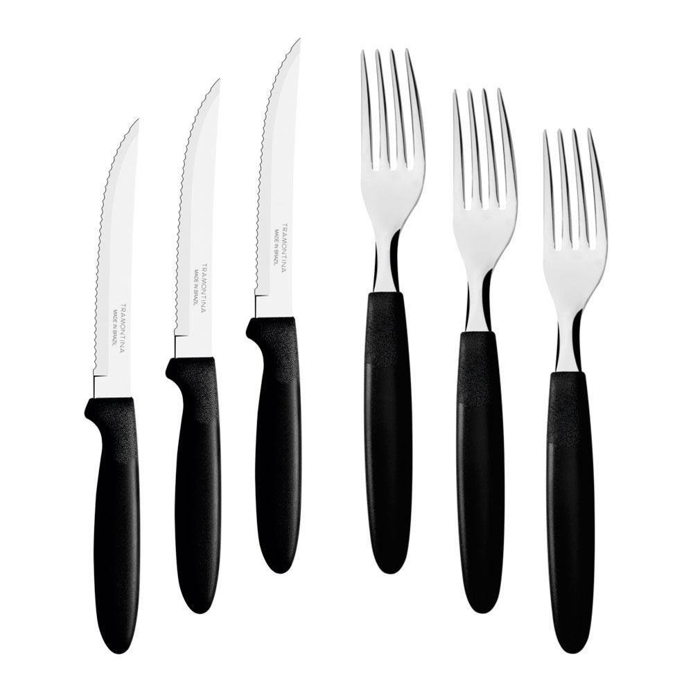 Kit - Jogo De Faca E Garfo Ipanema 120 Peças Em Aço Inox Cabo Preto ...