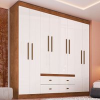 Guarda-Roupa de Casal Las Vegas 8 Portas 4 Gavetas Off White Nogueira - Doripel