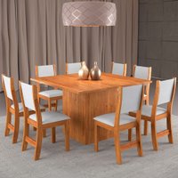 Mesa de Jantar 8 Lugares Lexa Mel/Linho Gelo - Viero Móveis