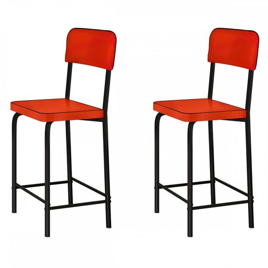 Banquetas Kit 2 Banquetas Vintage Preto/Vermelho - Art Panta