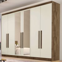 Guarda-Roupa Casal Oslo 6 Portas 6 Gavetas 100% Mdf com Espelho Brauna/Off White - Mademarques