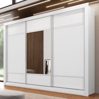 Guarda-Roupa Casal Zuma 3 Portas 6 Gavetas com Espelho Branco Acetinado 11196 - Mademarques