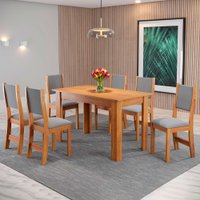 Mesa de Jantar 6 Lugares Isis Mel/Veludo Cinza - Viero Móveis