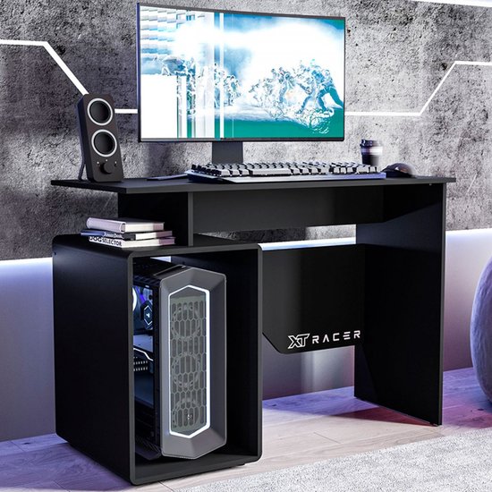 Mesa Gamer Art 1 Prateleira Preto/Branco - Politorno