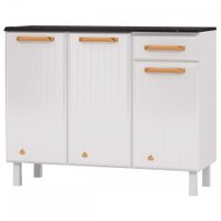 Balcão de Cozinha em Aço Diamante 3 Portas 1 Gaveta Branco 818134 - Telasul