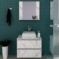 Armário de Banheiro com Cuba 2 Gavetas Mármore Branco Bn3627 - Tecno Mobili
