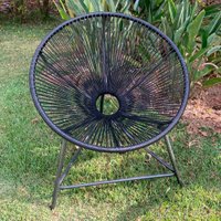Cadeira para Jardim Sol Fibra Sintética Redonda com Almofada Preto - Wj Design