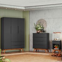 Quarto Completo Solteiro Alpi 3 Portas 7 Gavetas Preto - Olivar Móveis
