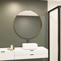 Espelho Redondo 40cm Moldura Couro Caramelo Luxo Banheiro Hall Quarto Sala