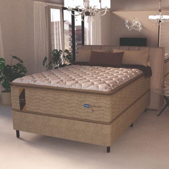 Cama Box Colchão Casal Molas Guarda Costas Max Pillow Top Probel 138x188x78cm Branco / Bege