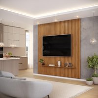 Painel  para TV até 75 Polegadas Ripado DJ Móveis Trento 223 Freijó Off White
