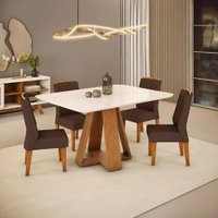 Conjunto de Sala de Jantar 4 Cadeiras Tampo Chanfrado Curvo 120x90 DJ Móveis Kiara Freijo Lidia Moca
