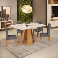 Conjunto de Sala de Jantar 4 Cadeiras Tampo Chanfrado Curvo 120x90 DJ Móveis Kiara Carvalho Yasmin Lunar