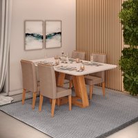 Conjunto de Sala de Jantar 4 Cadeiras Tampo Curvo Dj Moveis Kiara Carvalho Yasmin Kraft