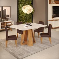 Conjunto de Sala de Jantar 4 Cadeiras Tampo Chanfrado Curvo 120x90 DJ Móveis Kiara Carvalho Yasmin Moca