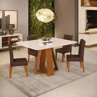 Conjunto de Sala de Jantar 4 Cadeiras Tampo Chanfrado Curvo 120x90 DJ Móveis Kiara Freijo Yasmin Moca