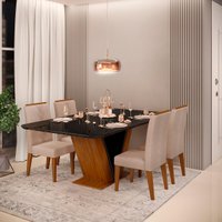Conjunto de Sala de Jantar 4 Cadeiras Tampo Curvo Dj Moveis Rute Freijó Preto Yasmin Kraft