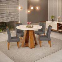 Conjunto de Sala de Jantar 4 Cadeiras Tampo Redondo Curvo DJ Móveis Kiara Cadeira Lidia Freijo Lunar