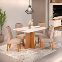 Conjunto de Sala de Jantar 4 Cadeiras Tampo Curvo Dj Moveis Vanda Carvalho Lidia Kraft