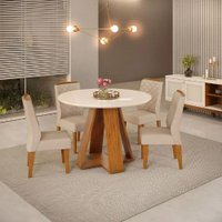 Conjunto de Sala de Jantar 4 Cadeiras Tampo Redondo Curvo DJ Móveis Kiara Cadeira Lidia Freijo Kraft