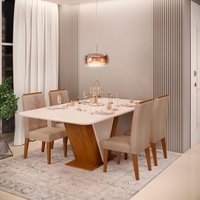 Conjunto de Sala de Jantar 4 Cadeiras Tampo Curvo Dj Moveis Rute Freijó Yasmin Kraft
