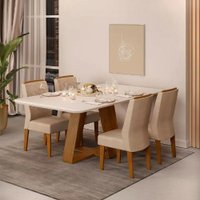 Conjunto de Sala de Jantar 4 Cadeiras Tampo SEM VIDRO 170x90 DJ Móveis Kiara Freijó Lidia Kraft