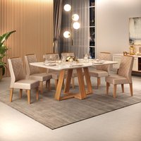 Conjunto de Sala de Jantar 6 Cadeiras Tampo Curvo Dj Moveis Kiara Carvalho Lidia Kraft