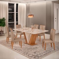 Conjunto de Sala de Jantar 6 Cadeiras Tampo Curvo Dj Moveis Rute Carvalho Yasmin Kraft