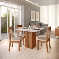 Conjunto Sala de Jantar 4 Cadeiras Tampo de Vidro DJ Moveis Kim Freijó Maite Creme