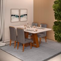 Conjunto de Sala de Jantar 4 Cadeiras Tampo SEM VIDRO 170x90 DJ Móveis Kiara Freijó Yasmin Lunar