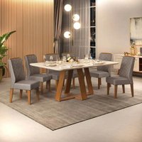 Conjunto de Sala de Jantar 6 Cadeiras Tampo SEM VIDRO 170x90 DJ Móveis Kiara Freijó Lidia Lunar