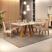 Conjunto de Sala de Jantar 6 Cadeiras Tampo SEM VIDRO 170x90 DJ Móveis Kiara Freijó Lidia Kraft
