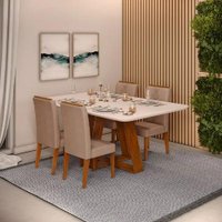 Conjunto de Sala de Jantar 4 Cadeiras Tampo SEM VIDRO 170x90 DJ Móveis Kiara Freijó Yasmin Kraft