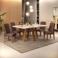 Conjunto de Sala de Jantar 6 Cadeiras Tampo SEM VIDRO 170x90 DJ Móveis Kiara Freijó Lidia Moca