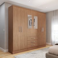 Guarda-Roupa Casal Vigo 6 Portas 3 Gavetas com Espelho Cinamomo - Panorama Móveis