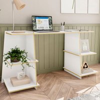 Mesa Escrivaninha Flora 4 Prateleiras Branco - Politorno Branco