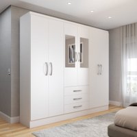 Guarda-Roupa Solteiro Vigo 6 Portas 3 Gavetas com Espelho Branco - Panorama Móveis
