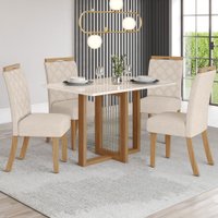 Mesa de Jantar 4 Lugares Charlotte com Vidro Bege