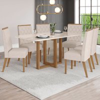 Mesa de Jantar 6 Lugares Giulia com Vidro Bege