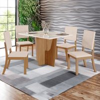 Mesa de Jantar 4 Lugares Antonella com Vidro Bege