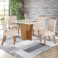 Mesa de Jantar 4 Lugares Artemis com Vidro Bege