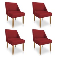 Kit 04 Cadeiras Poltona Juliana Suede Vermelho Pés Palito Castanho - Pallazio