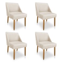 Kit 04 Cadeiras Poltona Juliana Suede Bege Pés Palito Castanho - Pallazio