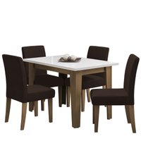 Conjunto de Mesa Sala de Jantar Miami com 4 Cadeiras Trieste Suede 1,20m Cedro/Off/Chocolate Dobuê