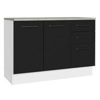 Balcão de Pia Cozinha 2 Portas e 3 Gavetas (Com Tampo) Branco/Preto Agata Madesa