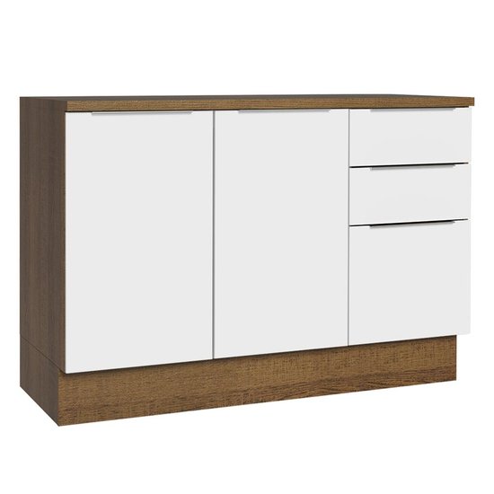 Balcão de Pia Cozinha 2 Portas e 3 Gavetas (Com Tampo) Rustic/Branco Stella Madesa