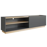 Rack Pesaro Grafite com Porta Basculante Branca e Pés Marrom