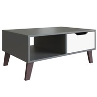 Mesa de Centro Rimini Grafite com Gaveta Branca e Pés Marrom