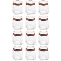 Kit 12 Potes de Vidro 1,2L Quadrado com Tampa Metal Mantimentos Rosé Gold Gran Gastro Lyor