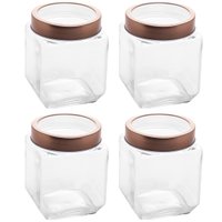 Kit 4 Pote de Vidro 1,2L Quadrado com Tampa Metal Mantimentos Rosé Gold Gran Gastro Lyor